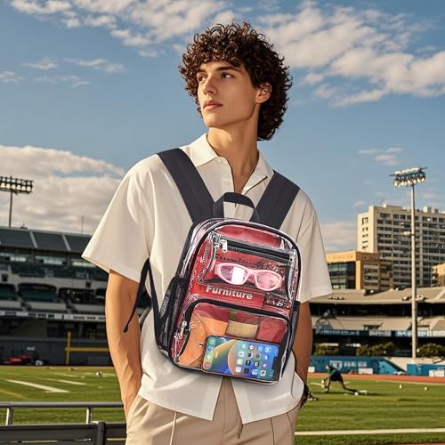 MAY TREE Clear Backpack for Stadium Events, 12x10x6 Inches Stadium Approved | 2 Extra Front Pockets, Clear Bag with Padded Strap for Stadium Events, Transparent Bag for Concert, Festival, Game Day -Black - color: Black-1, style: 2 Front Pocket-1