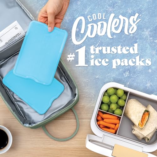 Cool Coolers by Fit & Fresh 4 Pack XL Slim Ice Packs, Quick Freeze Space Saving Reusable Ice Packs for Lunch Boxes or Coolers - color: Clear Blue 4 PK