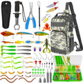 THKFISH 79 Pcs Fishing Tool Kit, Fishing Backpack with Tackle Boxes Fishing Pliers Kit Fishing Bait Lure Gear Kit Include Fish Hook Remover, Fishing Lures, Lip Gripper - color: Camouflage