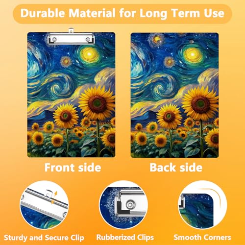 Sunflower Clipboard, Starry Night Decorative Clip Board with Metal Clip Cute Plastic Clipboards A4 Standard Size 8.5" x 12.5" for Nurses, Students, Office - color: Sunflower