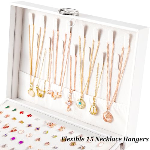 QBestry Earring Jewelry Box for Women Girls Stud Organizers, 5 Layers White Jewelry Organizer Box with Lock Necklaces and Earrings Holder Jewelry Box with Earring Organizer for Women Girls Xmas Gifts - color: White, size: Large