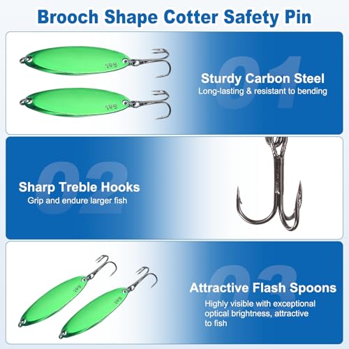 Fishing Spoons Lures, Metal Saltwater Treble Trout Lures Jigging Spoon with Treble Hooks Casting Spinner Baits - color: Green, size: 10g / 3/8oz