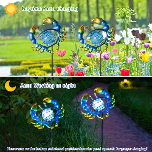 Outdoor Garden Solar Lights,Crab Outdoor Figurine Lights with Stakes,Waterproof Decorative Solar Decor for Patio,Yard,Lawn,Decorative Garden Stakes Present for Mom Women - color: Crabs 2Pack