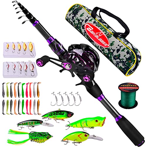 Fishing Rod and Reel Combo - 6.9ft Telescopic Spincast Rod with Left Handed Baitcasting Reel Combos - Sea Saltwater Freshwater Ice Bass Fishing Tackle Set - Fishing Rods Kit - color: A:Baitcasting Combo 6.9FT+Left Handed Reel, size: 2.1M/6.9ft-CATW10