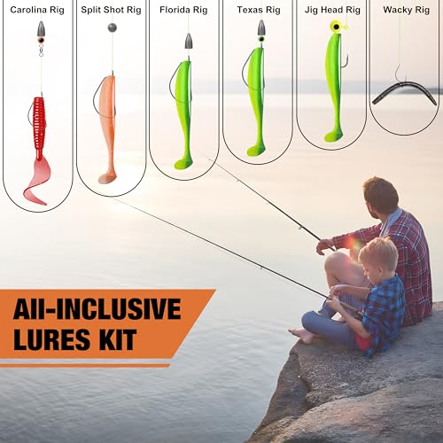 TRUSCEND Complete Fishing Lures - Tackle Box with Tackle Included - Crankbaits, Minnows, Frogs, Vibes, Poppers, Spinners, Spoons, Soft Baits, Hooks & Weights Accessories Kit for Bass Panfish Trout - color: B-240pcs Giftable Kit