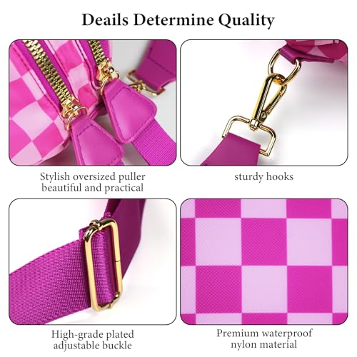 Checkered Crossbody Bag Bum Bags for Women, Spacious Nylon Fanny Packs Belt Wallet (red checkered) - color: red checkered