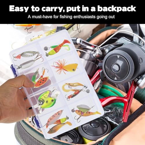 Fish Bait Storage Box, Fishing Spinner Baits Organizer for Bass 2Pcs Spinner Lures Organizer Kit with Portable Carrying Handle Universal Lure Organizers for Bass, Pike, Salmon Lures, Gift for Men