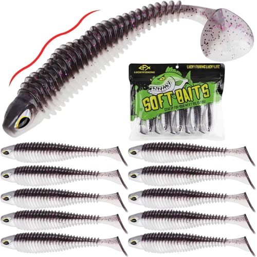 LUCKYFISHING Paddle Tail Swimbaits 10/16/20 PCS Fishing Lures Soft Plastic Lures for Trout Crappie Walleye Soft Baits for Bass Fishing Freshwater Saltwater 4.1/3.5/3/2.5 Inch - color: Purple Pearl, size: 4.1 inch-10pcs
