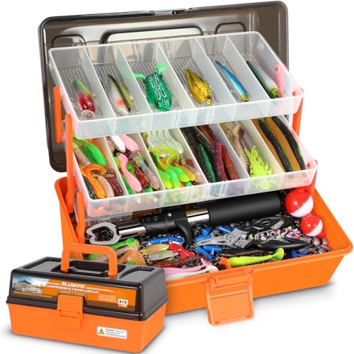PLUSINNO Large 3 Layers Fishing Tackle Box with Tackle Included, 415Pcs Fishing Lures Kit Contains Pliers, Crankbait, Hooks, Weights & Accessories, Fishing Gear Gifts for Men Starter Kits Bass Trout - color: 415 Pcs Fishing Lures