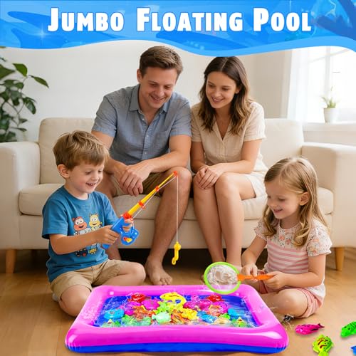 CozyBomB™ Magnetic Fishing Toys Game Set for Kids | Water Table Bathtub Kiddie Pool Party Pole Rod Net, Outdoor Plastic Floating Fish, Toddler Bath Color Ocean Sea Animals Birthday Gift Age 3-5 6 4-8 - size: 20 Fishes