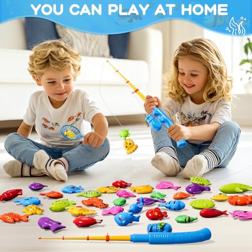 Magnetic Fishing Game Toys for Kids Toddlers 3-5 4-8, Water Table Bathtub Toys with Pole Rod Net Plastic Floating Fish, Water Bath Pool Outdoor Toys for Kids Toddlers Baby Age 3 4 5 6 7 8 Year Old - style: 35Fish+2Rod+2Net