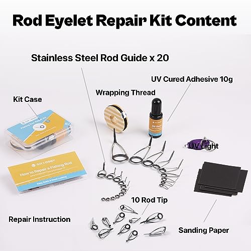 OJYDOIIIY Fishing Rod Eyelet Repair Kit Complete, Emergency Quick-Fix Fishing Pole Eyes Replacement Kit with Stainless Steel Guides for Spinning/Casting Rod - color: Spinning+Tips
