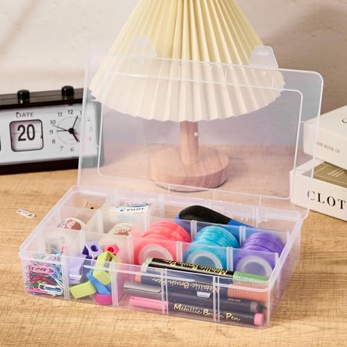 Mauproy 15 Grids Large Plastic Organizer Box with Adjustable Dividers, Clear Craft Organizer and Storage Tackle Box Compartment Container with Label Stickers for Beads, Jewelries, Tools - style: Large 15 Grids