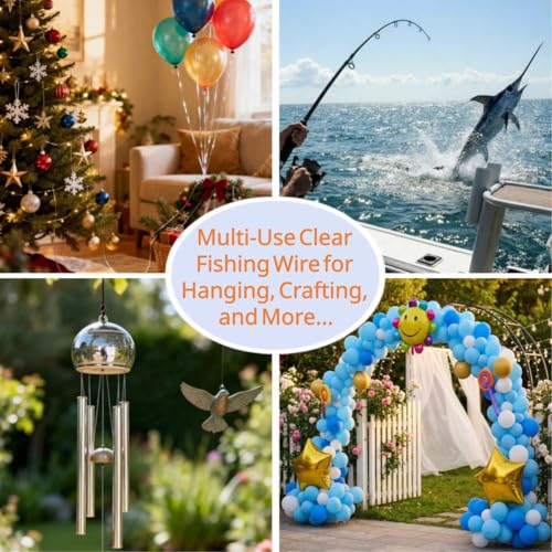 Aboda Clear Fishing Line 0.2-1 mm, Strong Invisible Nylon Fishing Wire 8-100 lb Test Includes Crimp Sleeves, Clear String for Hanging Decorations Balloons Garlands Beading Crafts & Jewelry - size: 0.65mm, 320ft, 52lb