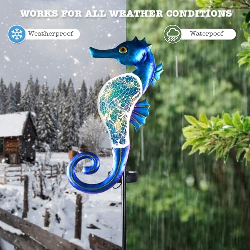 Yiosax-Solar Outdoor Lights Decorative-Yard Outdoor Decor-Garden Stakes Seahorse Decorations Waterproof 7 LED Light Decor Ocean Beach Theme for Lawn Path Yard Decoration Gift Idea Mom Women - style: Seahorse