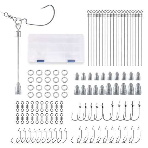 Dr.Fish Punch Shot Rig Kit, EWG & Flipping Hooks Tokyo Style Lure Making Kit Bass Fishing Hook Rig Freshwater Bullet Sinker - color: Punch Shot Rig Kit(30 Hooks, 20 Sinkers/Wires/Swivels/Rings)