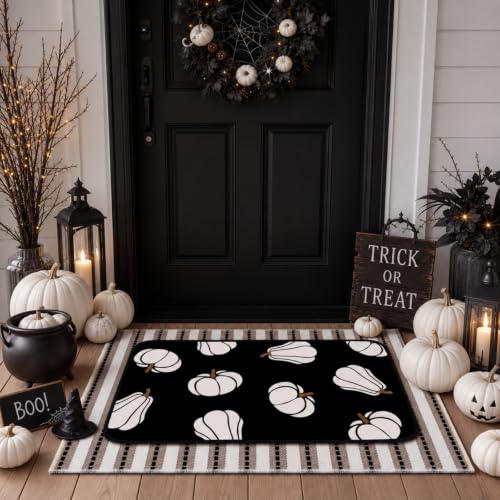 Tinideya 2 Pcs Halloween Doormats Spooky Ghost Welcome Outdoor Door Mats Layered Front Door Rugs Non Slip Floor Mats for Porch Entryway Outdoor - size: 16 x 28 Inch,24 x 35 Inch, style: Fall Pumpkin