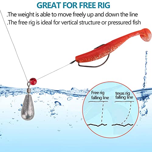 THKFISH Fishing Weights Sinkers Set, 28PCS Fishing Sinker Drop Shot Weights Kit,Drop Shot Rig Wacky Hooks for Saltwater Freshwater Bass Fishing - size: D-28pcs-Waterdrop Shape
