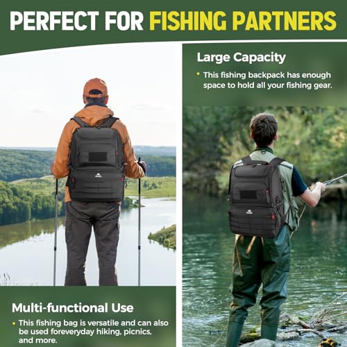 MATEIN Fishing Backpack Tackle Box, Water Resistant Tackle Backpack with Cooler & Rod Holders, Fishing Gifts for Men - color: Black