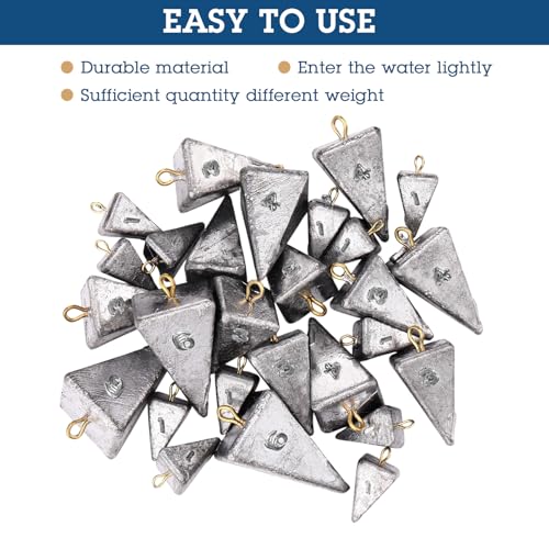 Zhanmai 27 Pieces Pyramid Fishing Weights Sinkers Triangle Rig Pyramid Sinkers for Ocean Saltwater Surf Bass Catfish Fishing Weights Casting Gear Tackle Essential - size: 1oz, 3oz, 4oz, 6oz
