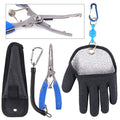 Swpeet 2Pcs Fishing Gear Set, Fisherman Professional Fishing Glove with Magnet Hooks Release and Fishing Pliers Cutters Split Ring Pliers Hook Remover Fish Holder Sheath Lanyard - color: Left, size: Medium