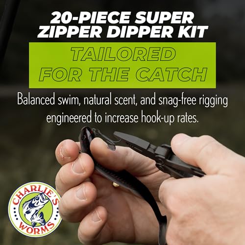 Charlie's Worms Bass Lures Freshwater Fishing Lure - Scented Artificial Softbait for Freshwater & Saltwater Bass Fishing, Swimbait, Softbait - style: Super Zipper Dipper (20-piece)