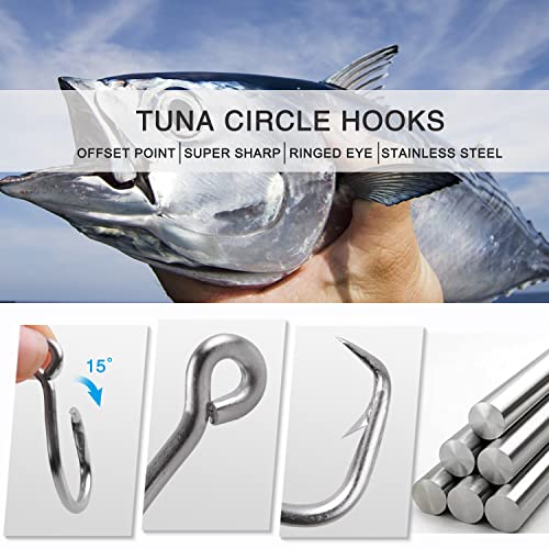 Tuna Circle Hooks, Stainless Steel Catfish Circle Hooks Saltwater 2X Strong Short Shank Big Game Hooks for Catfish Bass Tuna Size 8/0-18/0 - size: 12/0 80PCS