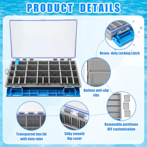 Junkin 6 Pack 3700 Fishing Tackle Boxes Waterproof, Large Blue Lure Organizer Trays with Custom Dividers, Airtight Tackle Storage Case for Saltwater Baits, Swimbaits & Boat Bag Accessories - color: Blue, size: 3700