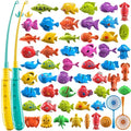 TEMI Fishing Toy Game for Kids 3 4 5 6 7 8 Years Old, 51 Fish Bath Playset for Toddlers, Toy Magnetic Rod and Fishing Net, Outdoor Water Toys for Kids Age 3-5, Party for Boy and Girl - size: 51 Fish