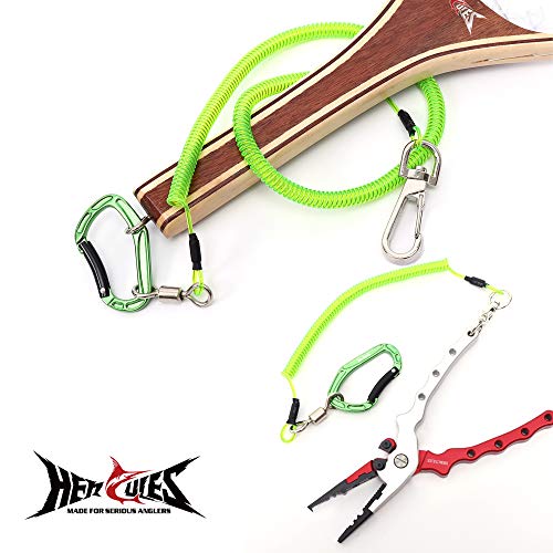 HERCULES M4 Fishing Lanyard, Fishing Pole Tether, Kayak Paddle Leash, Heavy Duty Retractable Coiled Lanyard for Fishing, Rods, Pliers, Boating, Paddles, Kayak - color: Pack of 2 Green (17.7" Plus, 5.9")