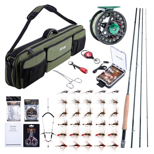 Goture Fly Fishing Rod and Reel Combo & Gear Case, 9FT 4/6/8-Piece Fly Rod, Pre-Spooled Reel, Fly Line, Flies, Leader, Tippet, Forceps, Nipper and Complete Starter Kit - color: B2, size: 4sec, 5wt