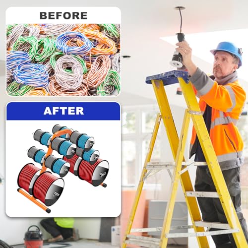 Kipika Portable Wire Spool Rack - Heavy-Duty Steel Cable Dispenser with 6 Adjustable Rods, Spool Rack Holder for Efficient Storage & Dispensing, 8" Max Capacity, - color: A - Orange Wire Spool Rack (6 Rods)