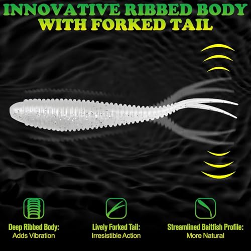 LUCKYFISHING Soft Plastic Baits 20PCS/30PCS/40PCS Forked Tail Fishing Soft Bait for Bass Walleye Trout Crappie Lures 3in/3.5in/4in - color: Pearl White, size: 3in-40pcs