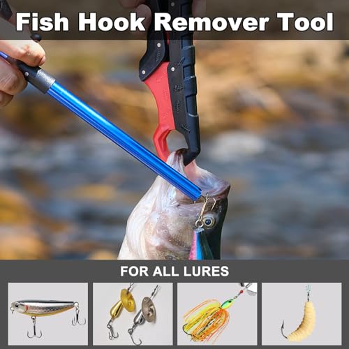 SNAIL TRAIL 7pc Fishing Tool Kit - 17" Pocket Fish Ruler & Knot Tying Guide, Split Ring Pliers, Braid Scissors & Bait Knife. Fish Lip Gripper, Hook Remover and Hook Keeper. Fisherman Gifts