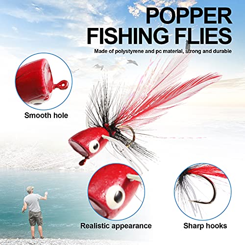 30 Pcs Fly Fishing Poppers Flies Kit, Topwater Bass Popper Lures with Hooks Colorful Freshwater Fly Popper Assortment for Bluegill Panfish Perch Crappie(Size 8,Chic Colors) - color: Chic Colors