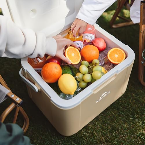 Naturehike 5.3/15/19 QT Hard Cooler, Insulated Ice Chest Box, Portable Ice Retention Cooler for Beach Camping Picnic Fishing Barbecue - color: Brown, size: 19QT