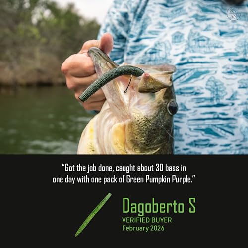 Googan Baits Lunker Log Soft Plastic Stick Bait for Bass Fishing, Classic Worm Profile for Texas Rig, Wacky Rig and Ned Rig - color: Green Pumpkin Blue