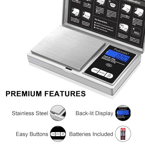 Fuzion Digital Pocket Gram Scale, 200g/0.01g Mini Jewelry Scale, Small Scale, Digital Scale Gram and Ounce, Portable Travel Food Scale .01 Gram Accuracy - color: Silver, size: 200g without Accessories