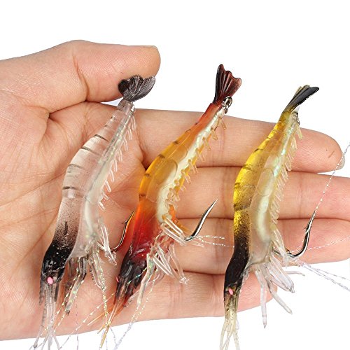 Goture Soft Shrimp Lures Fishing Saltwater Luminous Shrimp Bait Set Fishing Lures with Sharp Hooks for Freshwater Saltwater Trout Bass Salmon Crappie Walleye Pike Perch - color: 3.54in/0.21oz 12Piece