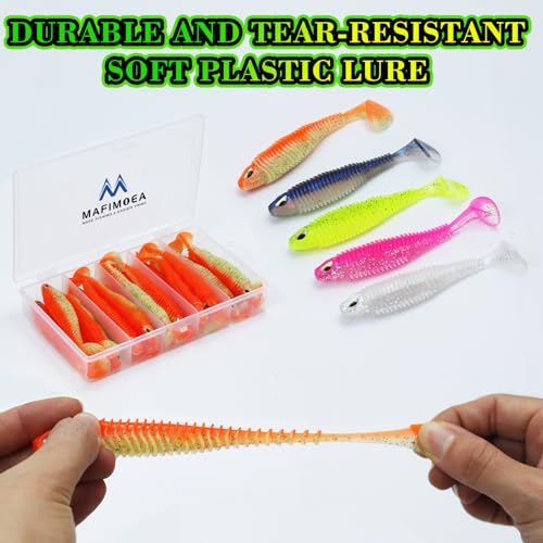MAFIMOEA 40/30/25Pcs Paddle Tail Swim Baits Lures Fishing Soft Plastic Lure Kit for Bass Trout Walleye Crappie 6.5cm 7.5cm 10.5cm - color: Orange, size: 2.55IN/6.5CM - 40PCS