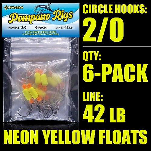 Pompano-Rigs-for-Surf-Fishing-Saltwater-Gear with Double Circle & Wide Gap Hook-6-Pack Surf Fishing Tackle - color: Neon Yellow 6-Pack, size: 2/0 Circle Hook