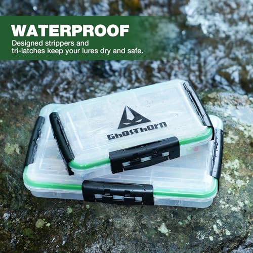 Ghosthorn Fishing Tackle Box, Waterproof 3600 and 3700 Tackle Trays, Plastic Tackle Box Organizer with Removable Dividers Storage Lure Box for Lures 2 Pack (3700 * 2) - style: 3700*2