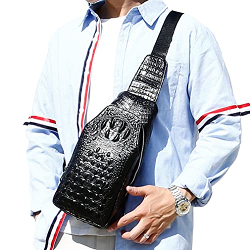 Hebetag Leather Sling Bag Crossbody Backpack for Men Travel Outdoor Office Work Camping Hunting Hiking Shoulder Chest Pack Casual Daypack, Black - color: #15black