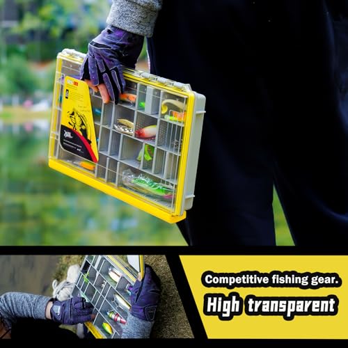 Deluxe Fishing Tackle Box, Waterproof 3600 and 3700 Tackle Trays, Organizer with Removable Dividers, Sealed Lure Box and Terminal Tackle Storage (2, 3700 Yellow) - color: 3700 Yellow 2 packs