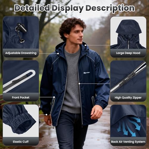 SOPPY Waterproof Rainsuit Jacket Pants Suits, Hooded Rain Jacket with Trousers, Packable Raincoat Sets with Carrying Bag - color: Blue-m, size: Medium