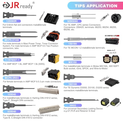JRready ST5389 Pin Removal Tool Kit Automotive Electrical Wire Terminal Pin Extractor Stroage Handles Push Rod for Delphi Deutsch Molex Amp Harting 7 Release Tools with 21Pcs Replacement Tips - size: 7PCS Pin Extractor+21PCS Replacement Tips