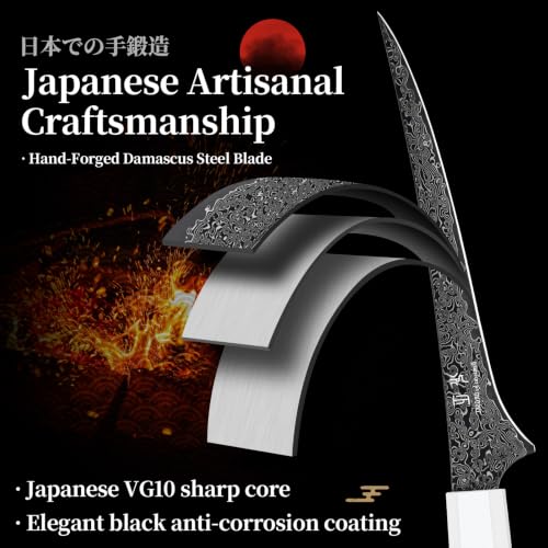 DRGSKL Damascus Fillet Knife 7 Inch - VG10 Razor Sharp Slicing Knife for Fish and Meat Trimming - Japanese G10 Handle - with Gift Box - size: 7.5 inch