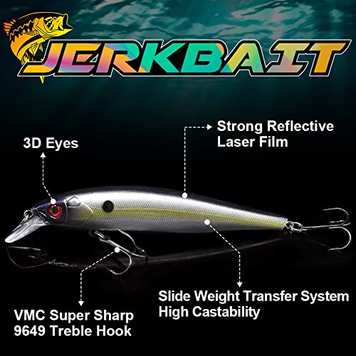 XFISHMAN Jerkbait Kit - Minnow Lure - Suspending - Bass, Smallmouth Bass, Walleye, Largemouth Bass - 1 Piece - color: Sexy-Shad, size: 110mm（4-3/8"in）