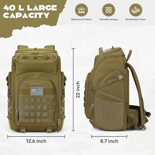Maelstrom Tactical Backpack for Men, Water Resistant 40L Military Bag | Molle System, 900d Polyester, Laptop Pocket, Load Compression, Tripod Straps, For Hunting, Travel, Hiking,Gym, Camping - color: B.khaki