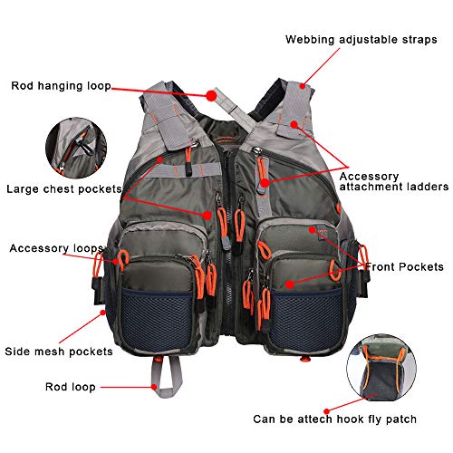 Waxaya Lightweight Fly Fishing Vest with Multi Pockets Adjustable Size Mesh Fishing Backpack for Men and Women - color: Green